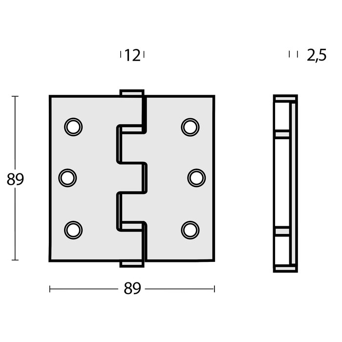 Intersteel Ball bearing hinge straight 89x89x2.5 stainless steel 304 + 8 screws