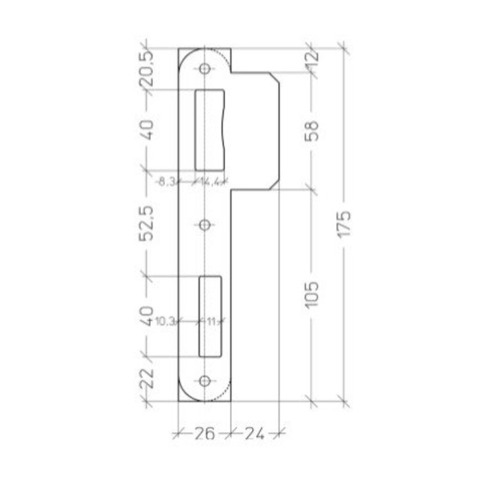 Assa Abloy Plaque de gâche arrondie noire pour serrures affleurantes Litto série 53 - 175x50mm - lèvre longue 24mm