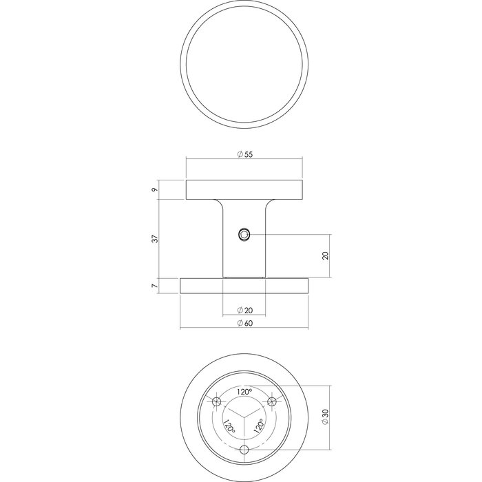 Intersteel Intersteel Bouton de porte avant Ø55mm sur plaque arrière Ø60mm et montage unilatéral aluminium noir