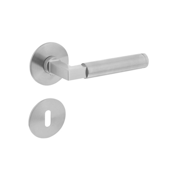 Intersteel Edelstahl-Türgriff Bau-Stil mit Feder auf runder Magnetrosette von Intersteel