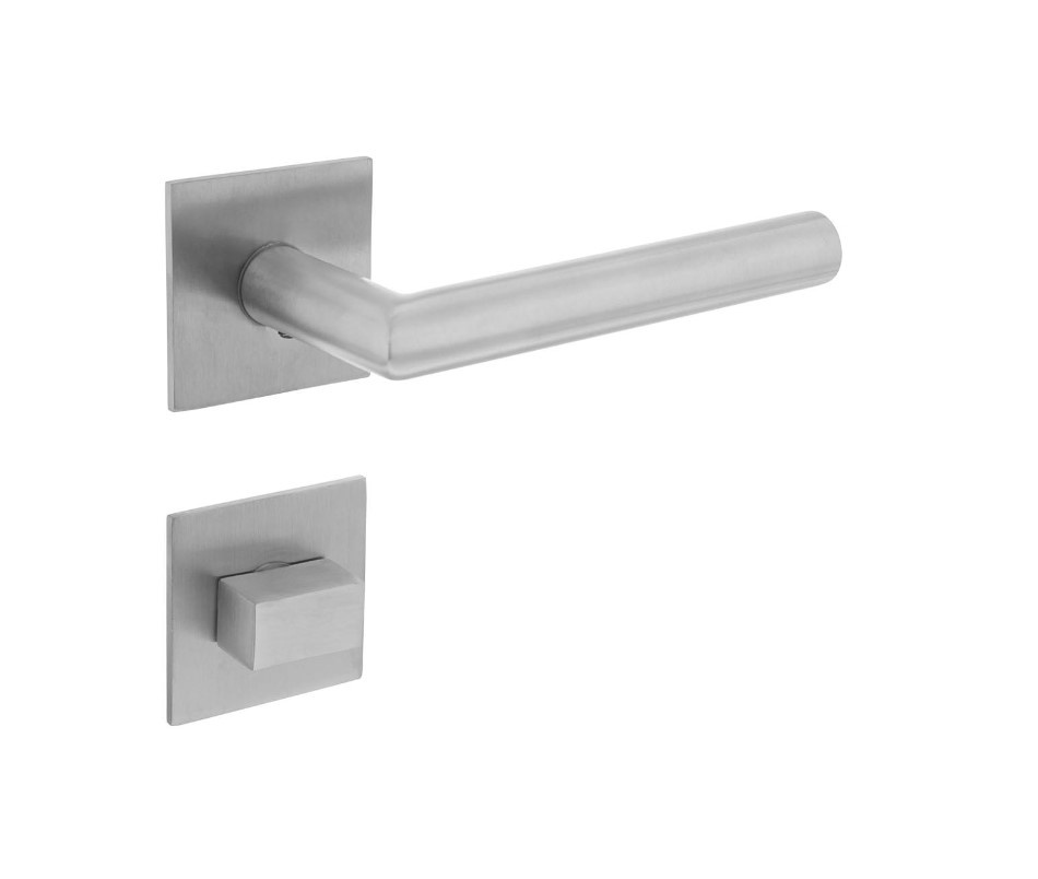 Poignée de porte inox angle 90° suspendue sur rosace aimantée carrée avec  WC 8MM