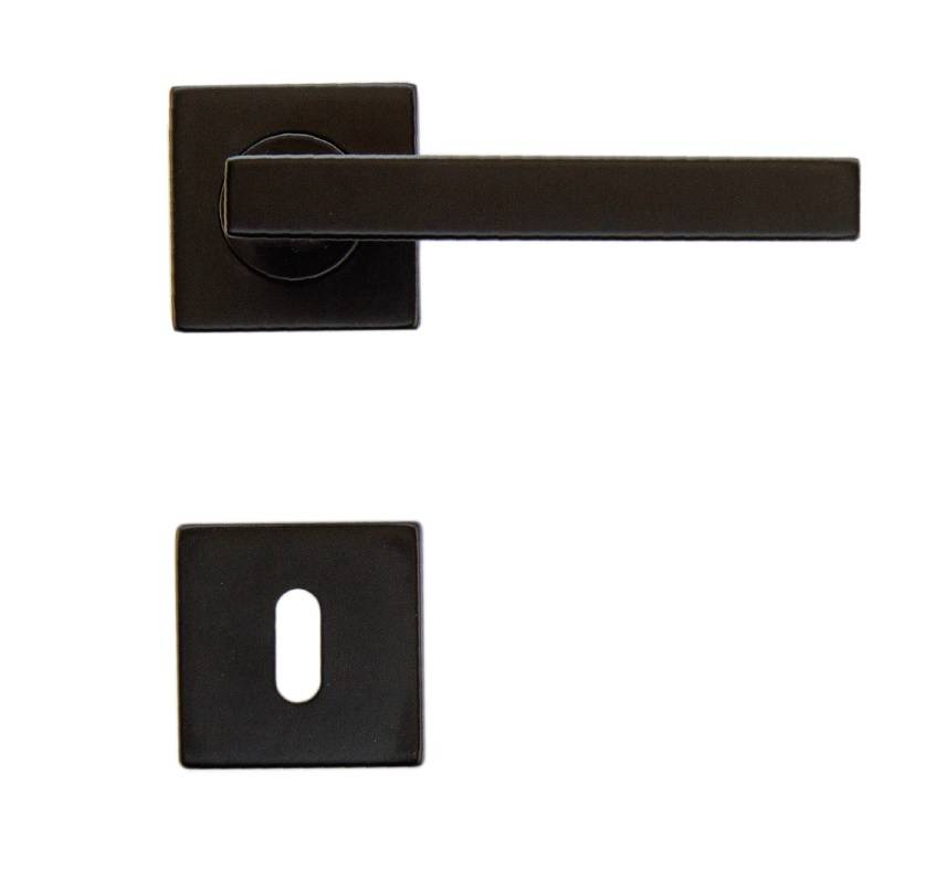 Schwarze minimalistische Türgriffe mit schwarzem schmalem Schloss