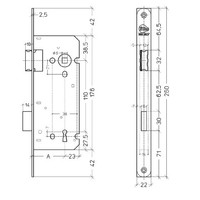 Litto keyboard lock axle size 110mm / mandrel 40mm, Black with rounded front plate 260x22mm