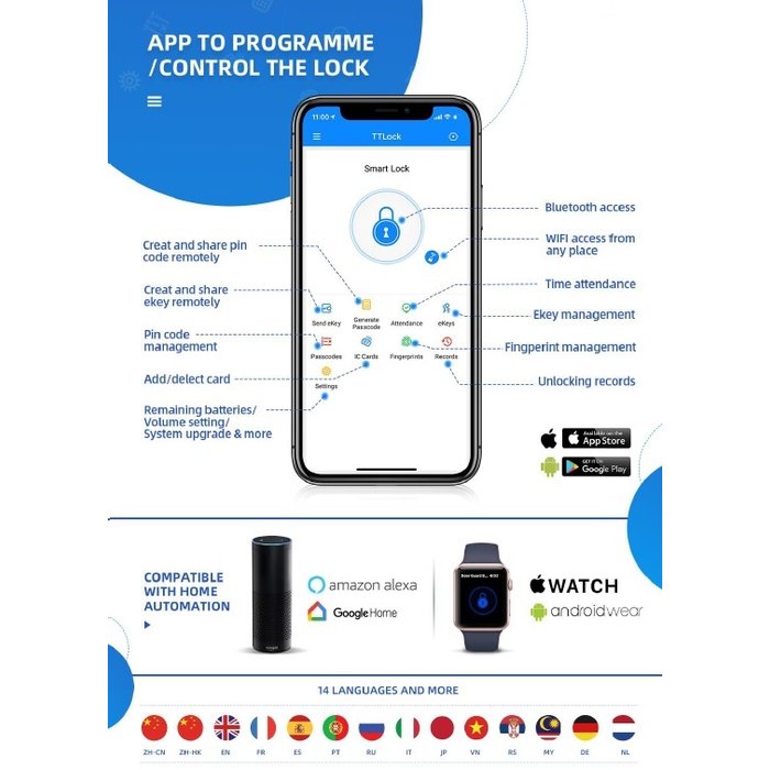 Poignée de porte intelligente D33A noire sans lecteur d'empreintes digitales