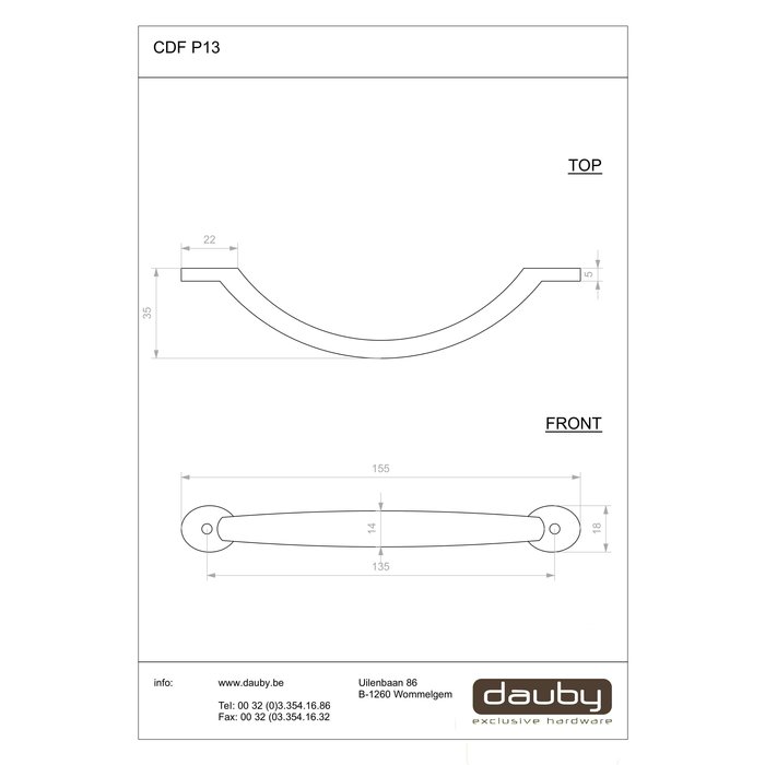 Dauby Zwarte meubelgreep P13  (N) 135mm