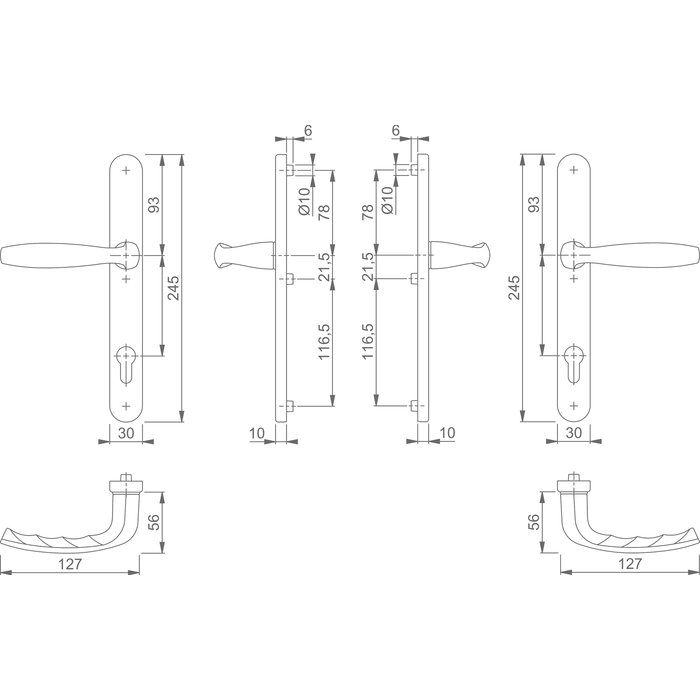 Hoppe Raccord à coquille étroite Hoppe New York poignée noire + poignée pour portes profilées