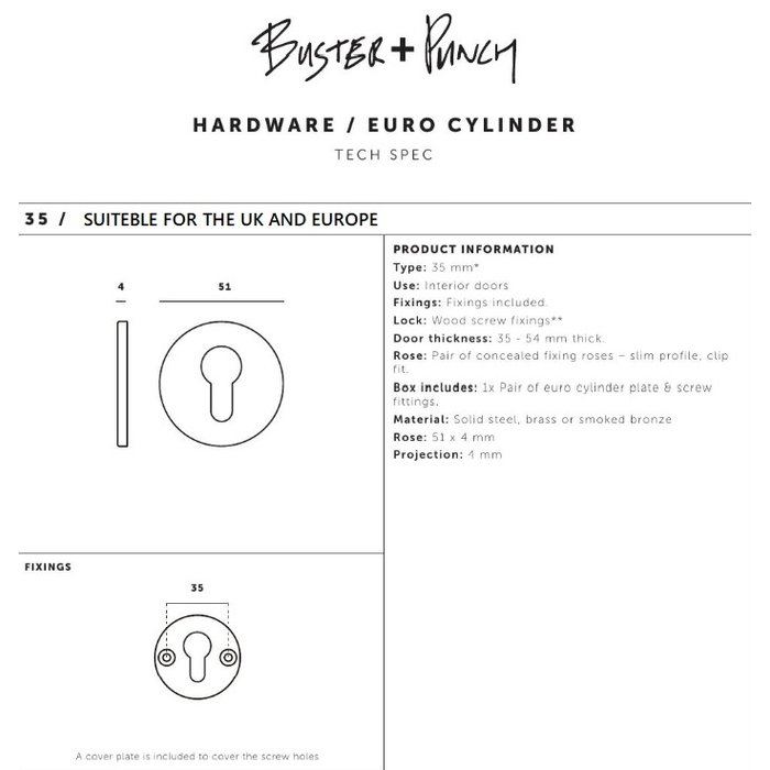 Buster+Punch Paar ronde cilinderplaatjes Buster & Punch RVS