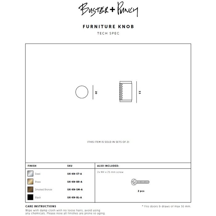 Buster+Punch Paire de boutons de meuble Buster + Punch noir