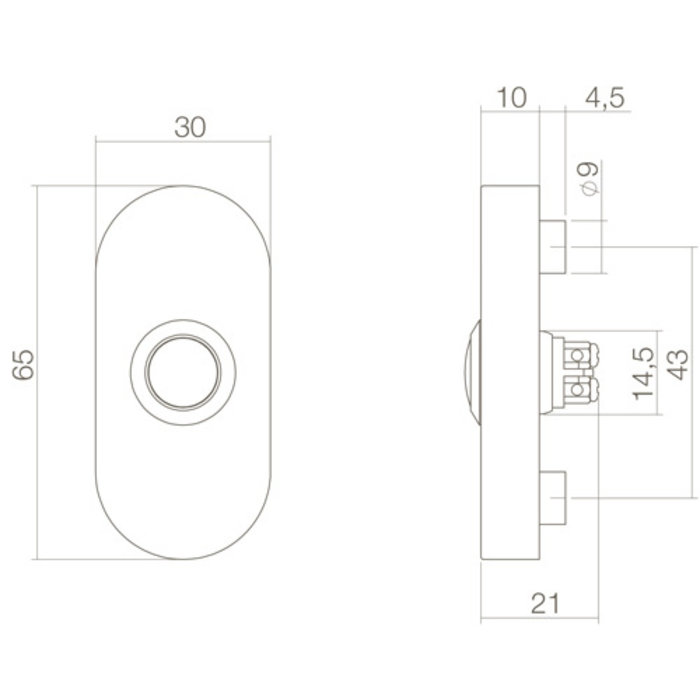 Intersteel Intersteel Doorbell ovale dissimulé en acier inoxydable 65x30x10 / noir mat