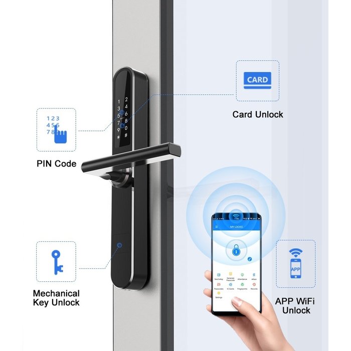 Smart door handle D33A black without fingerprint scanner