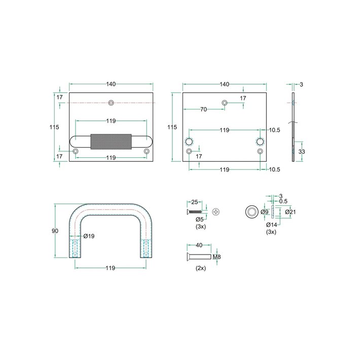 Artitec Stainless steel foot opener for central WC doors
