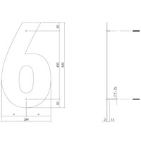 HUISNUMMER 6 XXL HOOGTE 500MM RVS
