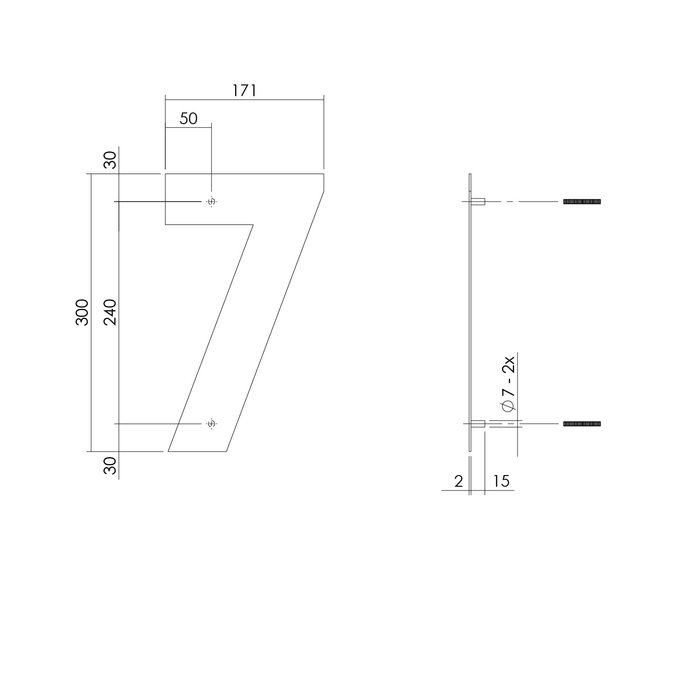 Intersteel Hausnummer 7 aus Edelstahl mit einer Höhe von 300mm