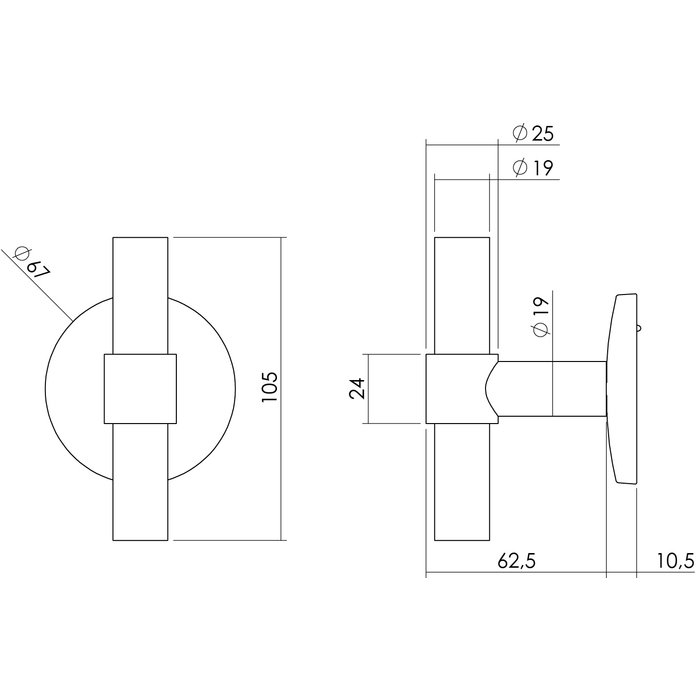 Intersteel Intersteel Front door knob T-straight on round back plate brushed stainless steel