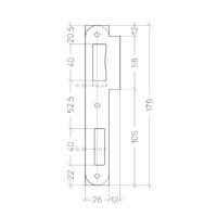 Black rounded strike plate for Litto flush locks series 53 - 175x50mm - short lip 12mm