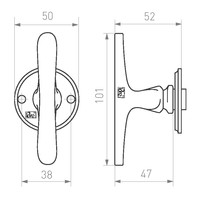 PAIR OF DOOR HANDLE PHT "T + T" / 50 RAW METAL (RM) without BB