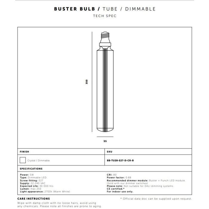 Buster+Punch BUSTER LED LAMP / TUBE / DIMMABLE / 2W / E27
