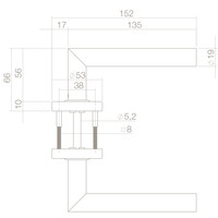 Poignée de porte à angle droit 90 ° Ø19MM sur rosace ronde en acier inoxydable massif avec construction à ressort à 2 voies
