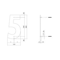 HUISNUMMER 5 XL HOOGTE 300MM RVS