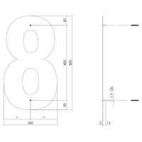 HUISNUMMER 8 XXL HOOGTE 500MM RVS/MAT ZWART