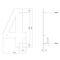 HUISNUMMER 4 XXL HOOGTE 500MM RVS/MAT ZWART
