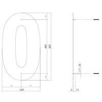 Mat zwart RVS huisnummer 0 met een hoogte van 500mm