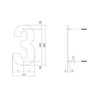 HUISNUMMER 3 XL HOOGTE 300MM RVS/MAT ZWART