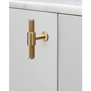 Knurled Satin Brass Cupboard T-Bar Pull Handle - 160mm, 260mm, 360mm - More  4 Doors