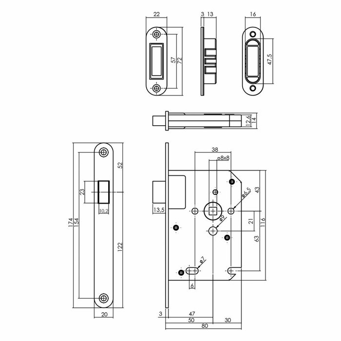 Intersteel Residential building magnetic loop lock, front plate stainless steel, 20x175, mandrel 50mm incl. striker plate/bowl
