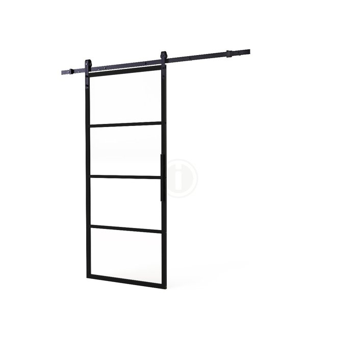 Intersteel Intersteel DIY porte coulissante Cubo noir avec verre transparent 2150x980x28mm + système de suspension noir Basic