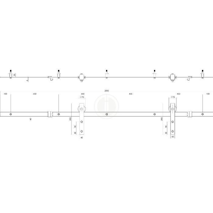 Intersteel Intersteel DIY porte coulissante Cubo noir avec verre dépoli 2150x980x28mm avec système de suspension noir Basic