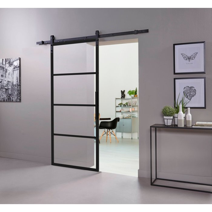 Intersteel Intersteel DIY-schuifdeur Cubo zwart incl. transparant glas 2150x980x28mm + zwart ophangsysteem Basic