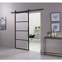 DIY SCHIEBETÜR CUBO BLACK INCL. TRANSPARENTES GLAS 2350X980X28MM + SCHWARZES GRUNDFEDERUNGSSYSTEM