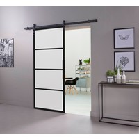 DIY-SCHUIFDEUR CUBO ZWART INCL. MAT GLAS 2350X980X28MM + ZWART OPHANGSYSTEEM BASIC