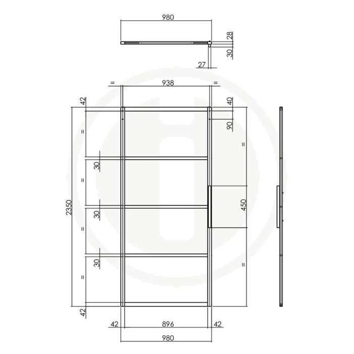 Intersteel Intersteel DIY porte coulissante Cubo noir avec verre dépoli 2350x980x28mm + système de suspension noir Basic