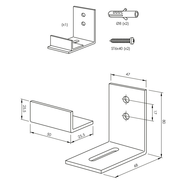 Intersteel Adjustable door guide for the bottom of the sliding door black