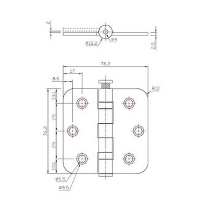 In-Door Black ball joint rounded 76x76x2.5mm stainless steel textured paint