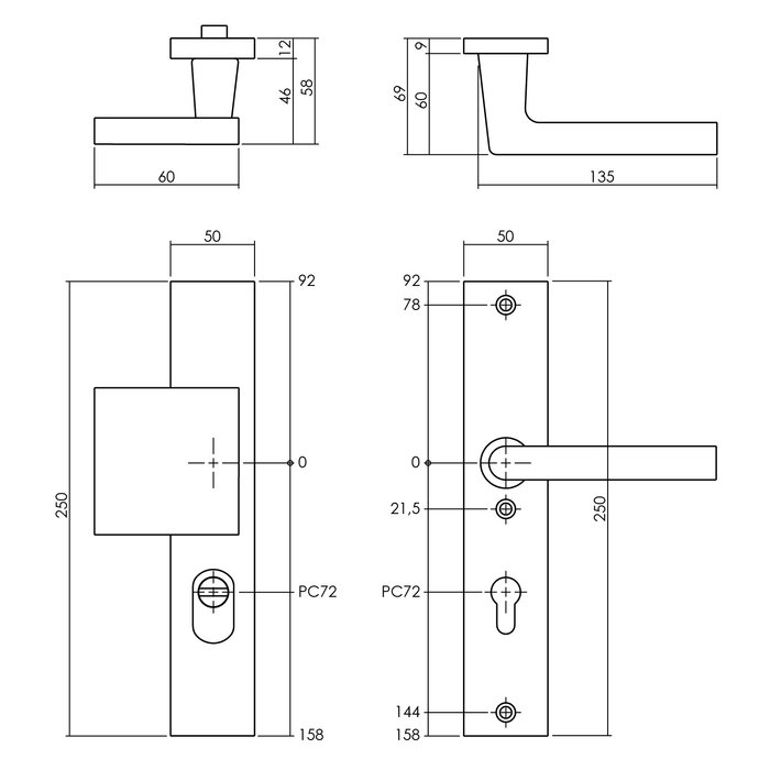 Intersteel Schwarzes SKG*** Sicherheitsset mit Federgriff/Krücke mit einer PC-Schaftgröße von 72mm