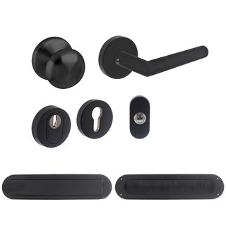 Intersteel Black front door set security fitting SKG*** round rosette stainless steel black with core pull protection