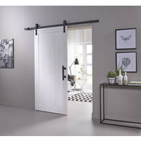 DIY schuifdeur Legno 2115x930X38mm massief MDF wit gegrond + zwart ophangsysteem Basic incl. greep/schuifdeurkom