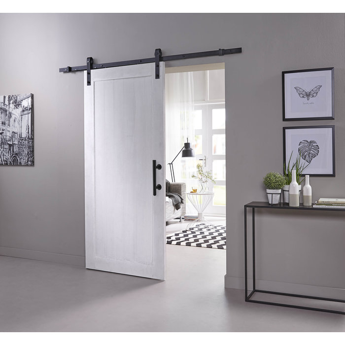 Intersteel DIY sliding door Legno 2115x930X38mm solid MDF white primed + black hanging system Basic incl. Handle / sliding door bowl