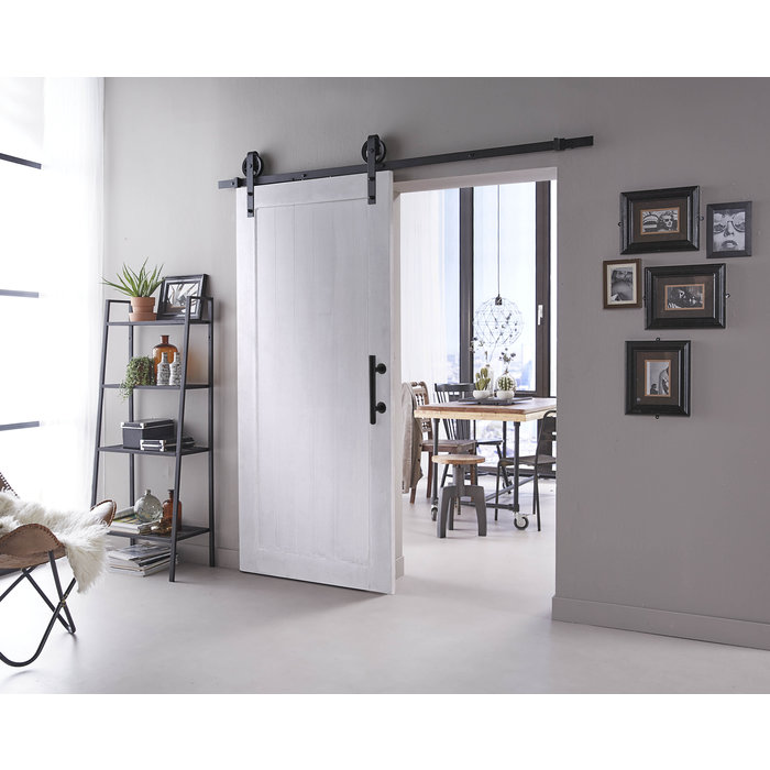 Intersteel DIY sliding door Legno 2115x930X38mm solid MDF white primed + black hanging system Wheel incl. Handle / sliding door bowl