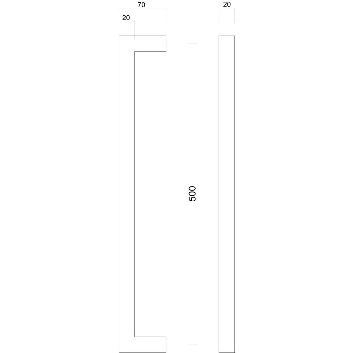 HDD Black door handle "Cubica" U 20/500 - one-sided mounting