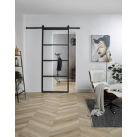 DIY sliding door cubo black incl. transparent glass 235x980x28mm with black suspension system basic top