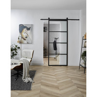 DIY sliding door cubo black incl. transparent glass 235x980x28mm with black suspension system basic top