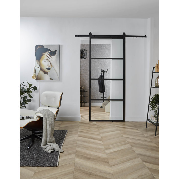 Intersteel DIY sliding door cubo black incl. transparent glass 235x980x28mm with black suspension system basic top