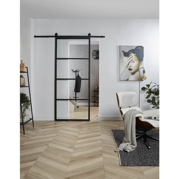 Intersteel Intersteel DIY porte coulissante Cubo noir avec verre dépoli 2150x980x28mm avec système de suspension noir Basic