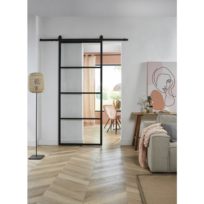 Intersteel Intersteel DIY porte coulissante Cubo noir avec verre transparent 2150x980x28mm + système de suspension noir Basic