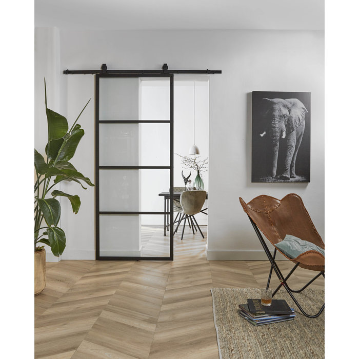 Intersteel DIY porte coulissante cubo noir avec verre transparent 215x980x28mm avec système de suspension noir basic top