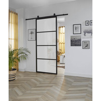DIY SLIDING DOOR CUBO BLACK INCL. MATT GLASS 2150X980X28MM + BLACK HANGING SYSTEM BASIC TOP